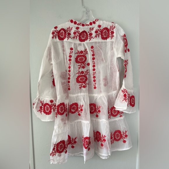 PQ Swim Embroidered White & Pink  Sheer Cover Up Mini Dress XS/S NWT - Picture 6 of 6